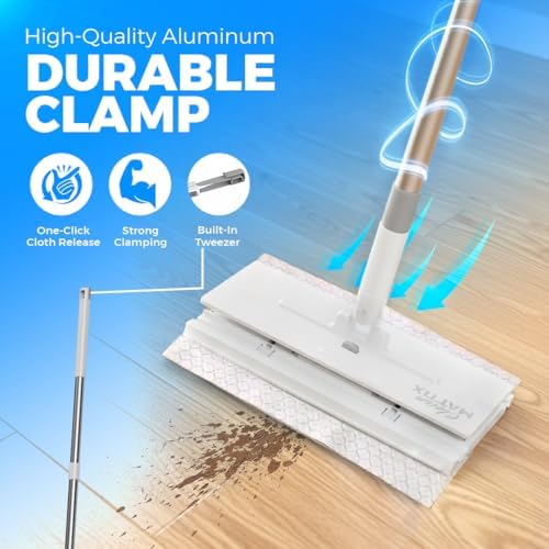 FlexiClamp Sweep & Mop Kit - Durable Cleaning Tool for Hardwood, Tile, Marble & Laminate Floors, Home, Kitchen Cleaning Essentials. (Include 10 Dry Cloths) - Image 6