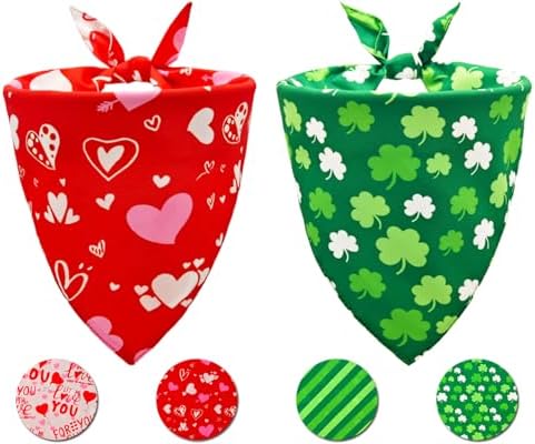 Valentine's & St. Patrick's Day Dog Bandana Set 2PCS-XLarge,Holiday Party Costumes,Pet Scarves for Boys and Girls,Dog Outfit Gifts for XLarge Dogs,Diverse Festive Styles by CozyHaus