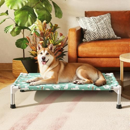 Cute Alpaca Print Elevated Dog Bed - Portable Cooling Pet Cot,M - Image 6