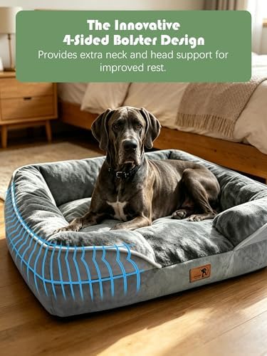 Spotted Play Orthopedic Dog Bed with Sides - Dog Sofa Beds for Extra Large Dogs, Supportive Foam Pet Couch Bed with Washable Removable Cover, Waterproof Lining and Non-Slip Bottom, Grey - XXL - Image 5