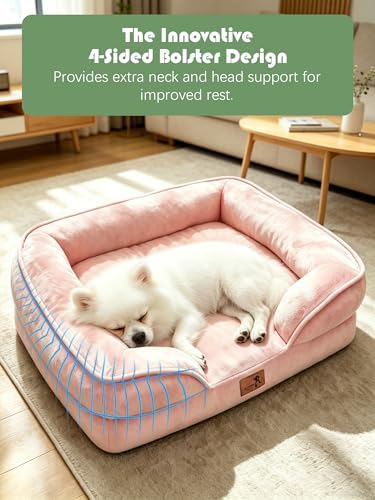 Spotted Play Orthopedic Dog Bed with Sides - Sofa Beds for Small Dogs, Supportive Foam Pet Couch Bed with Washable Removable Cover, Waterproof Lining and Non-Slip Bottom, Pink - S - Image 5