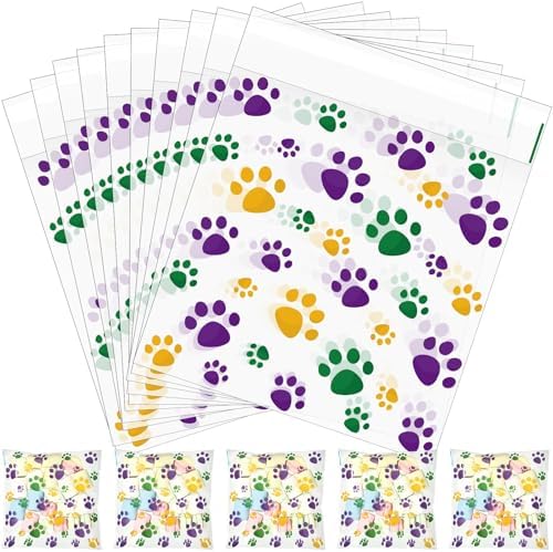 Pasimy 200 Pcs Dog Paw Treat Bags, Clear Self Adhesive Mardi Gras Color by Pasimy