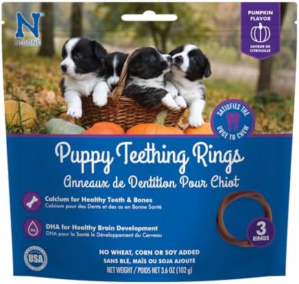 N-Bone Puppy Teething Rings, Pumpkin Flavor, Natural Puppy Teething Chews & Chew Treats, Helps Soothe Teething Gums, Calcium Enriched, 3 Rings by N-Bone