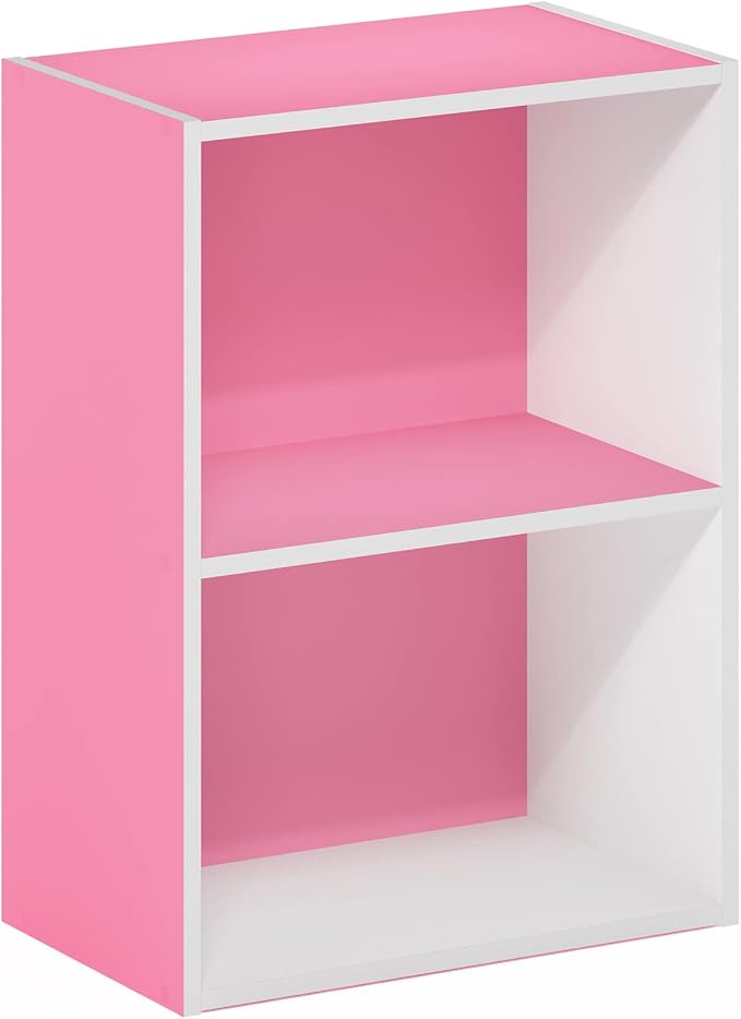 Furinno Luder Bookcase / Book / Storage, 2-Tier, Pink/White - Image 5