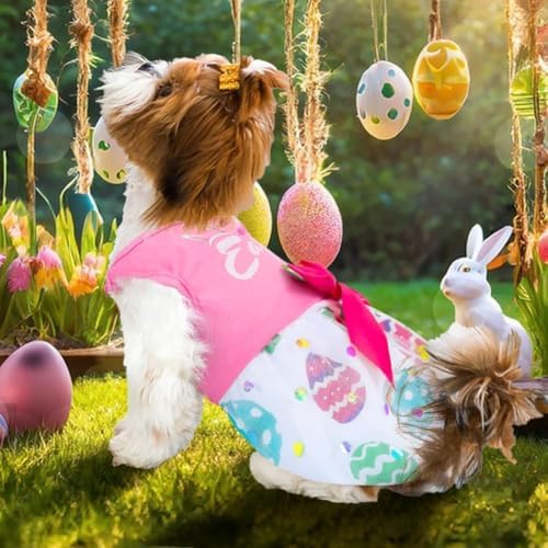Dog Easter Outfit Cute Happy Easter Day Dog Dress Bunny Eggs Easter Dog Cat Clothes Pink Tulle Pet Doggie Apparel Outfit with Bowknot for Small Dogs Puppy Cat Girl Costume - Image 2