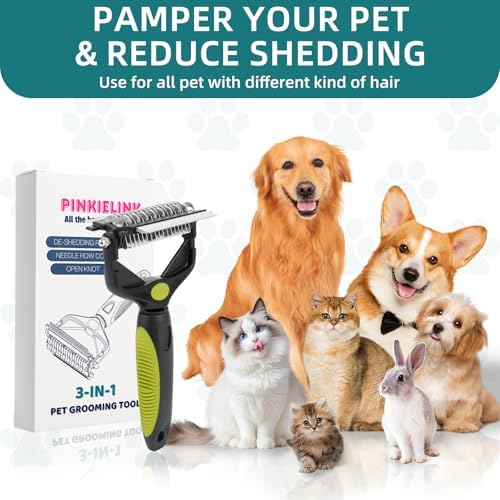 3-IN-1 Pet Grooming Tool - Undercoat Rake, Dematting Comb & Deshedding Brush for Cats, Dogs, Horses - Removes Mats, Tangles & Loose Fur, Reduces Shedding & Prevents Hair Mess (Green) - Image 6