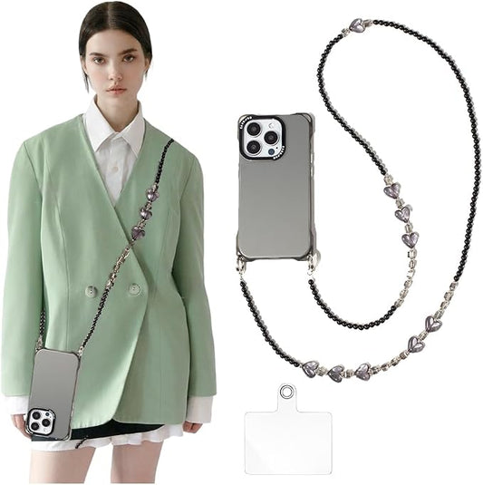 Phone Chain Crossbody Pearl Strap,Pearl Beaded Chain Shoulder Crossbody Lanyard with Phone Tether Patches Compatible with Most Phones Bag Purse by Turkalla
