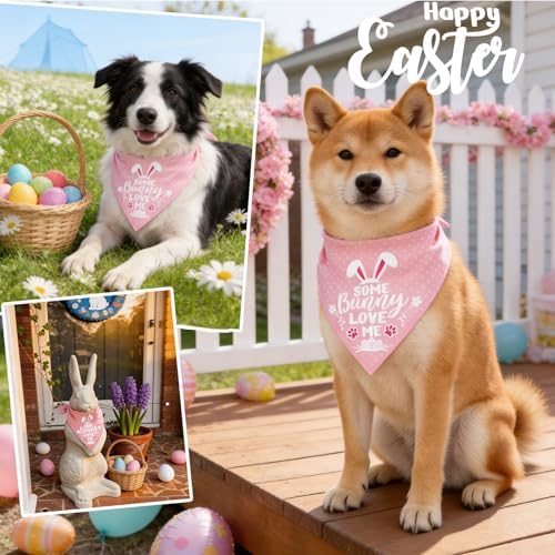 Easter 2-in-1 Dog Bandana with Egg-Stra Cute & Some Bunny Love Me Lovely Saying, Pink Pet Holiday Costumes Scarf with Snap Button, Medium to Large Breeds (30-75lbs) - Image 5