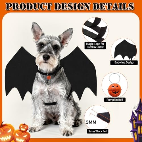 Dog Halloween Costumes for Small Dogs, Dog Bat Wings with Pumpkin Bell Pet Halloween Cosplay Party Dress Up (Small) - Image 4