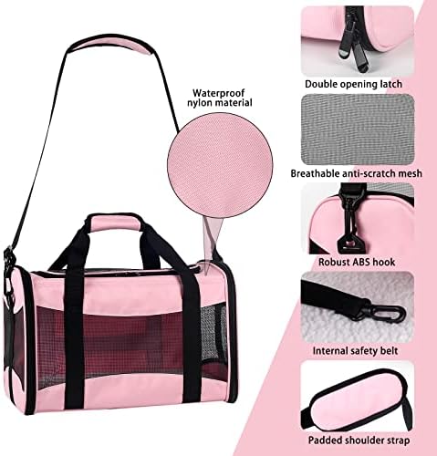 Cat Carrying Case - Pet Carrier Airline Approved, Protable and Breathable Pet Travel Carrier Removable Fleece Pad, Collapsible Cat Carrier Dog Carrier for Medium Cats Small Cats Dogs (Small, Pink) - Image 2