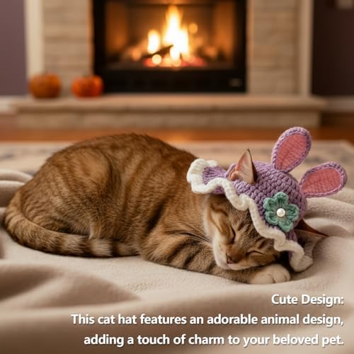Cute Cat Hats Costume Suitable for 5 to16 lbs - Rabbit Kitten Hat Head Circumference 11" or Less Cat Hats for Cats only Pet Christmas Photography Outfits - Image 5