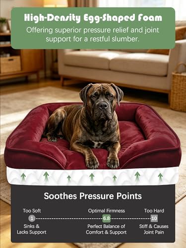 Spotted Play Orthopedic Dog Bed with Sides - Sofa Beds for Extra Large Dogs, Supportive Foam Pet Couch Bed with Washable Removable Cover, Waterproof Lining and Non-Slip Bottom, Burgundy - XXL - Image 4