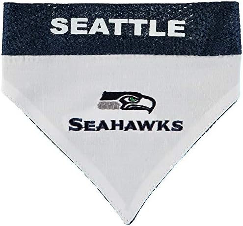 NFL DOG BANDANA - SEATTLE SEAHAWKS REVERSIBLE PET BANDANA. 2 Sided Sports Bandana with a PREMIUM Embroidery TEAM LOGO, Small/Medium. - 2 Sizes & 32 NFL Teams available by PETSFIRST