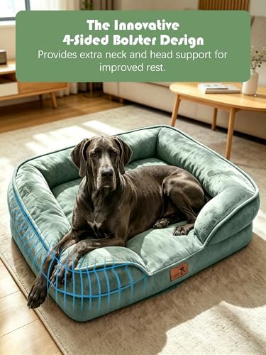 Spotted Play Orthopedic Dog Bed with Sides - Sofa Beds for Extra Large Dogs, Supportive Foam Pet Couch Bed with Washable Removable Cover, Waterproof Lining and Non-Slip Bottom, Green - XXL - Image 5
