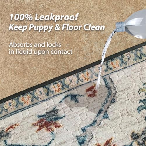 nunubaby 2PACK Washable Pee Pads for Dogs, Stylish, Non-Slip and Leak-Proof Pee Pads. Reusable Potty Pads for Dogs for Crates and Floors.(Beige/Floral, 72" x72" ) - Image 3