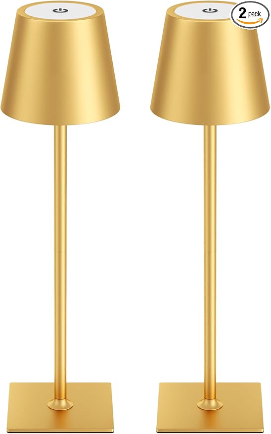 Kakanuo Gold Cordless Rechargeable Table Lamp 5000mAh Battery Operated Lamps, 3 Colors Stepless Dimming Touch Lamp for Living Room, Kitchen Counter, Dining, Outdoor Patio, 2 Pack by KakanuoLightings