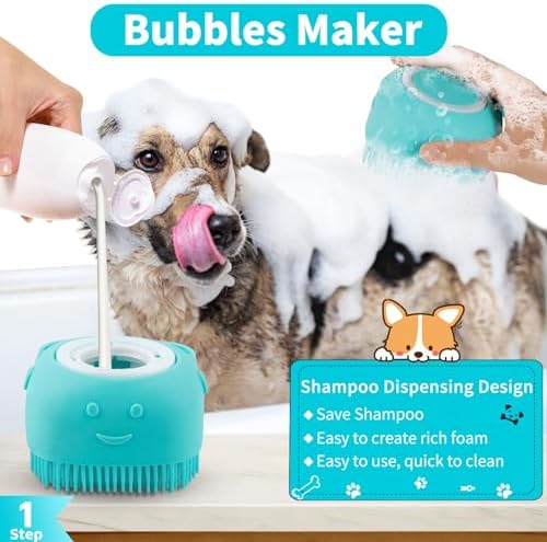 Comotech 6PCS Dog Bath Brush & Dog Toothbrush | Adjustable Handle Shampoo Brush & Scrubber for Short & Long Haired Dogs & Cats | Effectively Solve Odor & Stain Removal Problems (Blue Red Blue) - Image 2