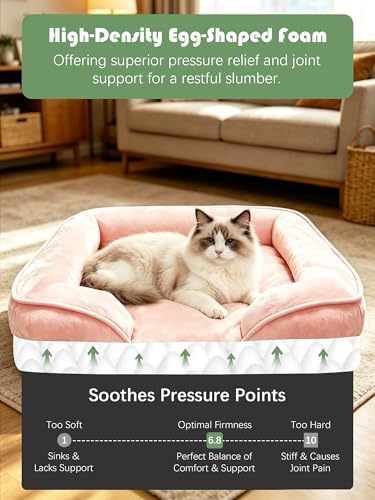 Spotted Play Orthopedic Dog Bed with Sides - Sofa Beds for Small Dogs, Supportive Foam Pet Couch Bed with Washable Removable Cover, Waterproof Lining and Non-Slip Bottom, Pink - S - Image 4