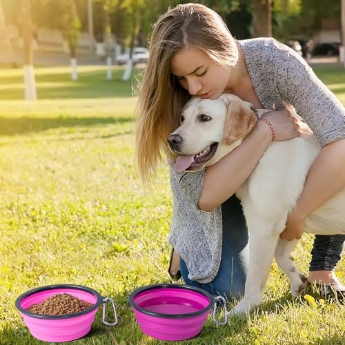 SLSON Dog Bowls Pet Collapsible Bowl with Cover Lids,2 Pack Dog Travel Bowls Portable Foldable Cat Water Dish Bowl for Pets Walking Parking Camping (Pink and Purple, Medium) - Image 5