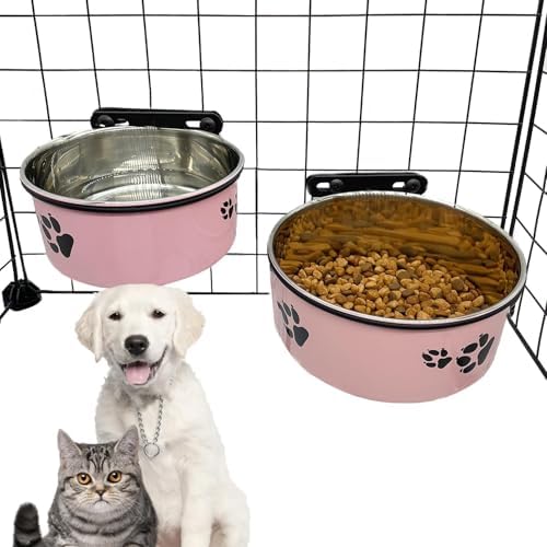 2‑Pack Stainless‑Steel Hanging Dog Crate Food & Water Bowls 25 oz & 34 oz by Tfwadmx