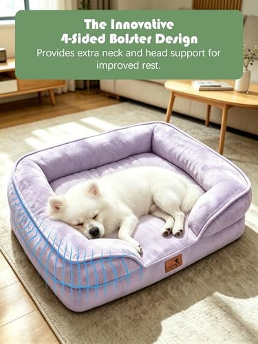Spotted Play Orthopedic Dog Bed with Sides - Sofa Beds for Small Dogs, Supportive Foam Pet Couch Bed with Washable Removable Cover, Waterproof Lining and Non-Slip Bottom, Purple - S - Image 5