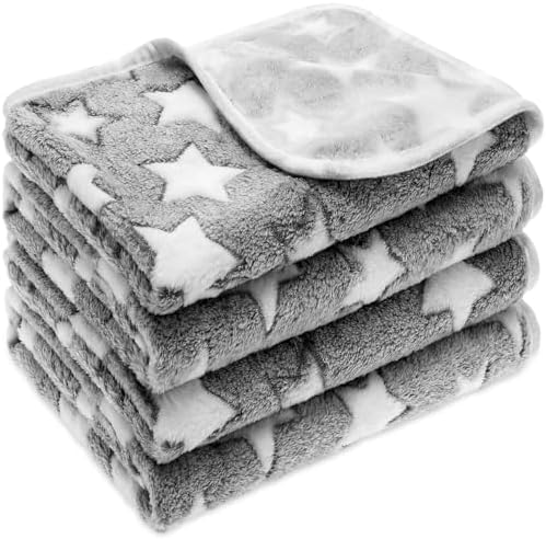 Tatuo 4 Pcs Fleece Dog Blankets for Puppy Cat, Grey, 24 x 16 in, Star by Tatuo