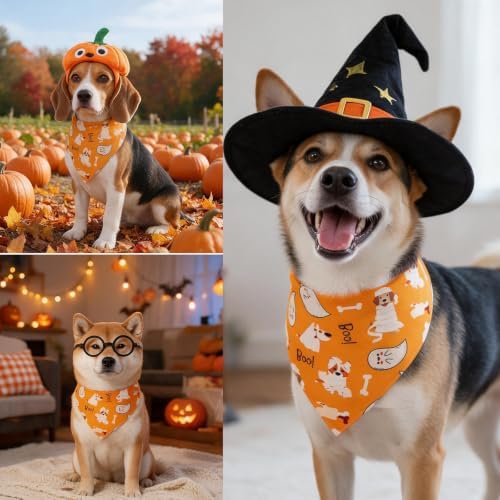 Halloween Dog Bandanas Cute Pup Ghost Costume Pet Scarf, M 5-30lbs - Image 3