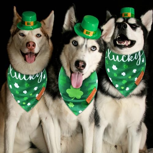 2 Pieces St. Patrick's Day Dog Bandanas, Double-Sided Reversible Triangle Scarf, Green Shamrock and 'Lucky' Design, Festive Irish Pet Costume Accessories for Dogs and Cats (Small) - Image 7