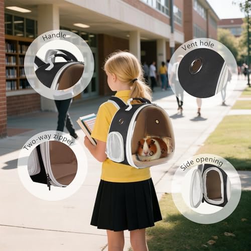 Portable Guinea Pig Backpack, Polarized Bubble Backpack for Small Animals Travel Handbag Cage for Kitten Rabbit Squirrel Bearded Dragon Turtle Breathable Carrier - Image 6