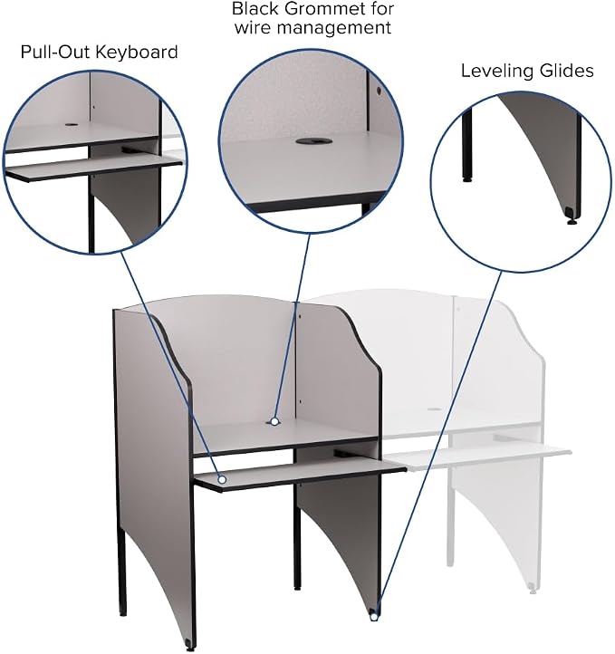 Flash Furniture Kevin Starter Student Study Carrel for Testing Centers and Classrooms, Starter Study Carrel Unit/Private Student Testing Desk, Gray - Image 4