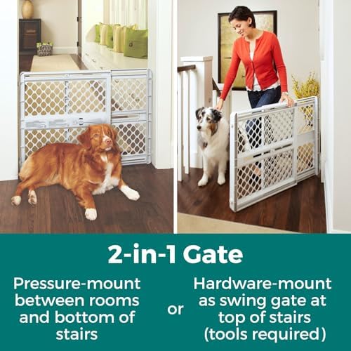 MYPET Universal Pet Gate: 26” - 42” Wide Dog Gate for Doorways with Pressure Fit or Swinging Door Hardware Mounting Types Included: 26" Tall; Gray - Image 2