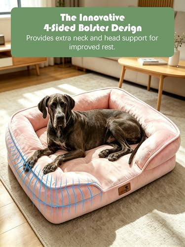 Spotted Play Orthopedic Dog Bed with Sides - Sofa Beds for Extra Large Dogs, Supportive Foam Pet Couch Bed with Washable Removable Cover, Waterproof Lining and Non-Slip Bottom, Pink - XXL - Image 5
