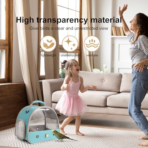 Bird Carrier, Portable Small Bird Parrot Parakeet Carrier with Standing Perch and Mat, Side Access Window Collapsible (Green, Clear Windows) - Image 5