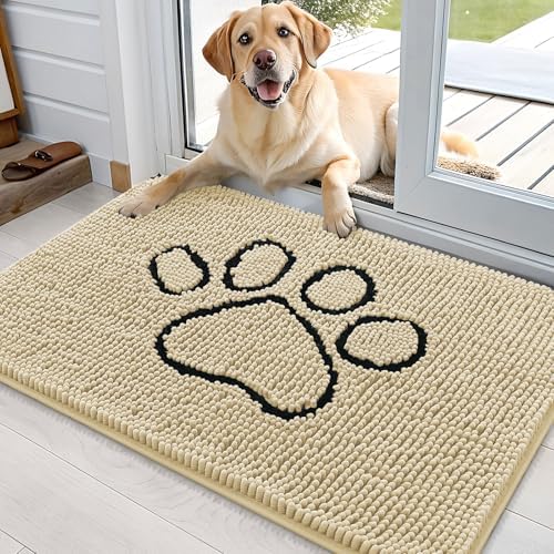 OLANLY Dog Door Mat for Muddy Paws 36x24, Paw Print Design Chenille Mud Mat by OLANLY