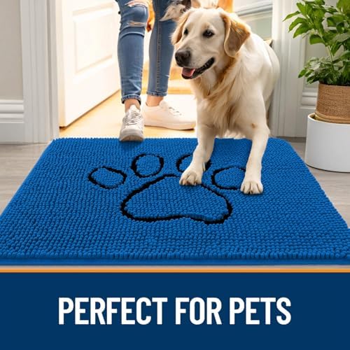 OLANLY Dog Door Mat for Muddy Paws 35x16, Paw Print Design Chenille Mud Mat - Image 6