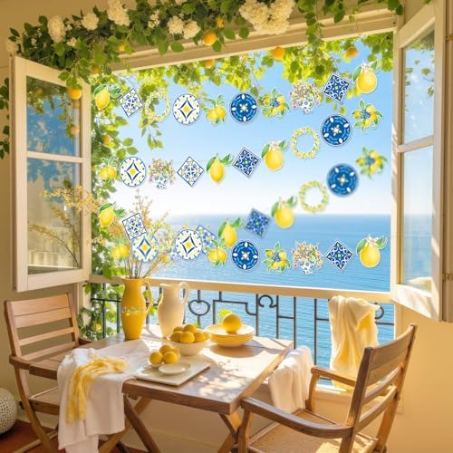 Capri Lemon Party Decorations 4 Pack Mediterranean Banner Garland Blue and Yellow Tile Design Lemon Summer Party Supplies for Birthday, Baby Shower, Bridal Shower - Image 4
