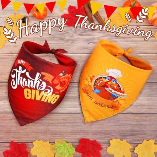 Vivifying Thanksgiving Dog Bandana 2 Pack - Triangle Fall Pet Scarves with Turkey & Letter Prints, Soft Polyester Dog Bibs for Holiday Photos & Festive Wear (Red & Yellow, Size L) - Image 6
