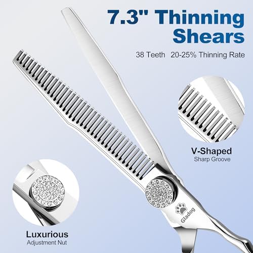 GLADOG Luxury Dog Grooming Scissors Set - 7" Straight, 6.5" Thinning, 7" Curved Dog Shears for Grooming - 9CR Steel, Professional Grooming Kit for Dogs - Image 2
