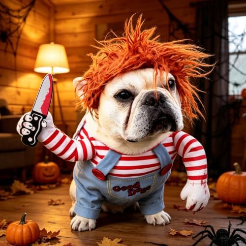 Dog Halloween Costumes, Funny Dog Killer Doll Costume with Wig and Knife, Adjustable Pet Halloween Cosplay Costume for Small Medium Large X-Large Dogs (Medium) - Image 2