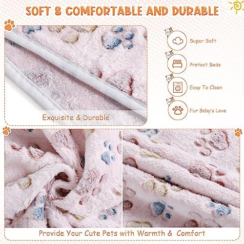 Tatuo 4 Pcs Fleece Dog Blankets for Puppy Cat, Beige, 30 x 20.5 in, Paw - Image 5