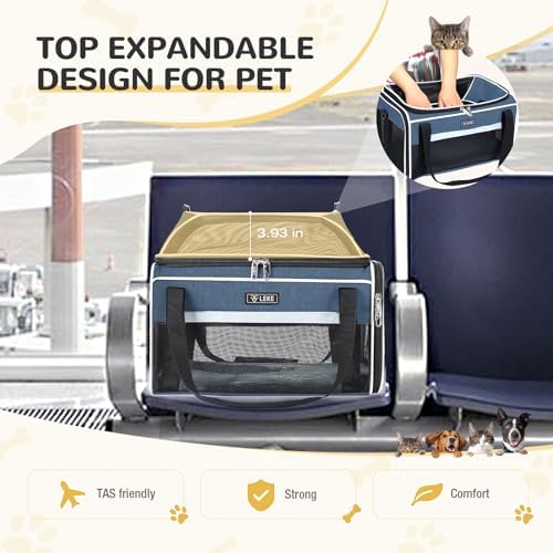Lekereise Top-Expandable Pet Carrier 17x11x9.5 Inch Alaska Hawaiian Airline Approved Soft Sided Underseat to 12lbs Travel Carriers for Small Dogs and Cats with Locking Safety Zippers Anti-Scratch Mesh - Image 5