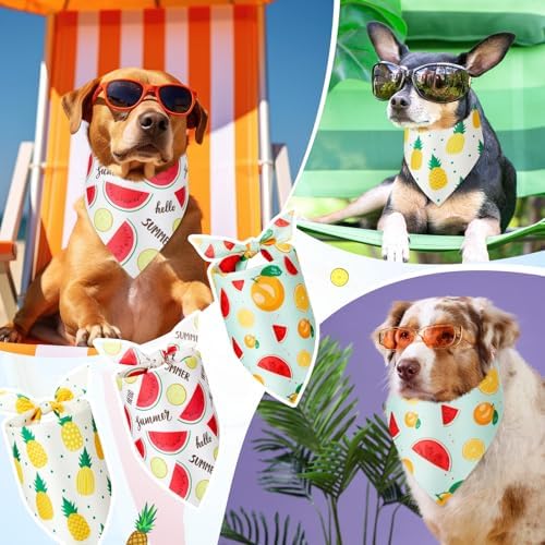 Weewooday 50 Pcs Fruit Dog Bandanas Bulk for Summer Soft Bibs Adjustable Triangle Pet Bandana for Small Medium Large Costume(Fruits Pattern, 31.5 x 21.7 X21.7 Inch) - Image 4