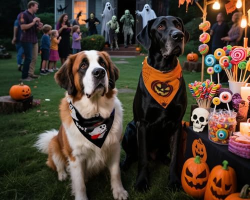 Halloween Dog Bandanas 2PCS Pumpkin Pet Scarf Medium Large Dogs - Image 5