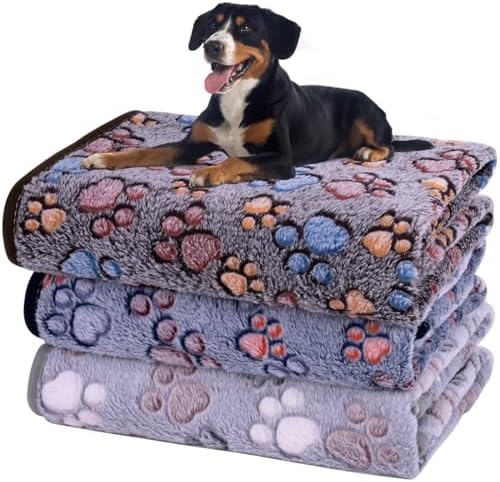 Dono 1 Pack 3 Dog Blankets, Soft Fluffy Fleece Pet Blanket Warm Sleep Mat Paw Print Design Puppy Kitten Throw Blankets Doggy Blanket for Dogs by Dono