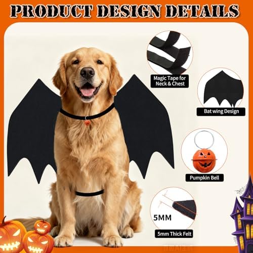 Dog Halloween Costumes for Large Dogs, Dog Bat Wings with Pumpkin Bell Pet Halloween Cosplay Party Dress Up (Large) - Image 4