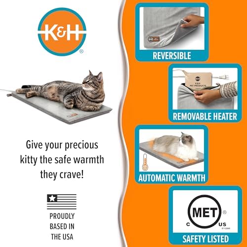 K&H Heated Cat Bed, Thermo-Kitty Mat Indoor, Safety Listed, 6W, Gray - Image 3