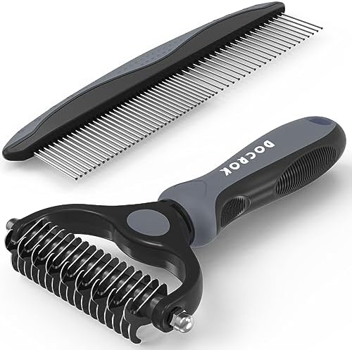 Docrok Pet Grooming Brush and Metal Comb Combo for Dogs & Cats, Gray by DOCROK