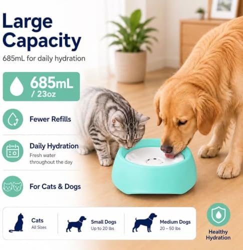 Green No Spill Dog Water Bowl, Pet Floating Water Bowl No Wet Mouth, Anti Splash & Anti Tip Slow Water Feeder, Keeps Fur Dry Clean Drinking Bowl for Dogs & Cats, Large Capacity Travel Friendly - Image 6