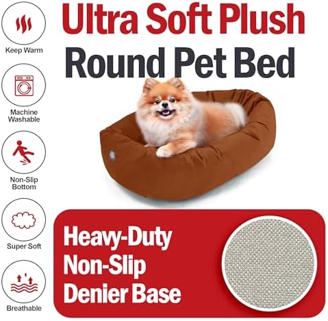 Majestic Pet Suede Shredded Memory Foam Mix Calming Dog Bed Washable - Cozy Soft Round Dog Bed with Spine for Head Support - Fluffy Donut Dog Bed, 24 Inch, Rust - Image 6