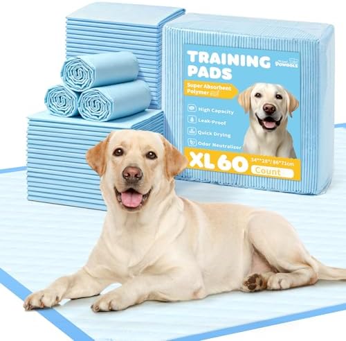 Powools Extra Large Pee Pads, 34 x 28 in, 6-Layer Leakproof, 60-Pack by Powools